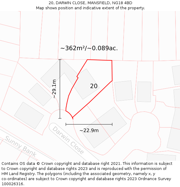 20, DARWIN CLOSE, MANSFIELD, NG18 4BD: Plot and title map