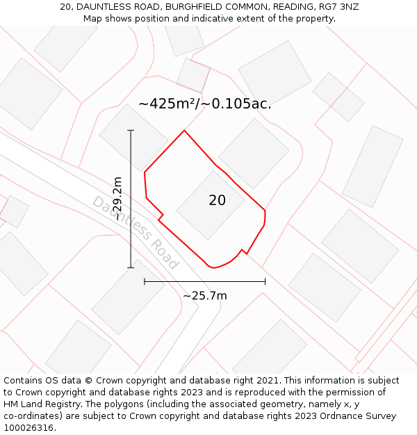 20, DAUNTLESS ROAD, BURGHFIELD COMMON, READING, RG7 3NZ: Plot and title map