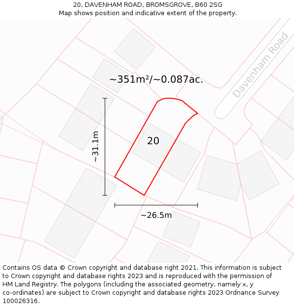 20, DAVENHAM ROAD, BROMSGROVE, B60 2SG: Plot and title map