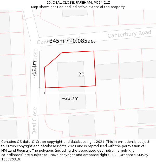 20, DEAL CLOSE, FAREHAM, PO14 2LZ: Plot and title map