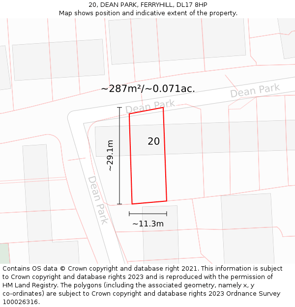20, DEAN PARK, FERRYHILL, DL17 8HP: Plot and title map