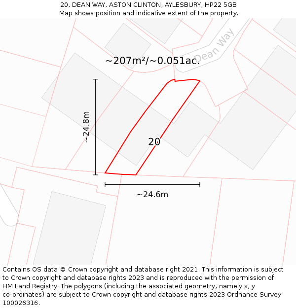 20, DEAN WAY, ASTON CLINTON, AYLESBURY, HP22 5GB: Plot and title map