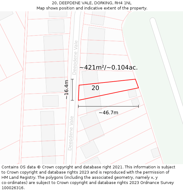 20, DEEPDENE VALE, DORKING, RH4 1NL: Plot and title map