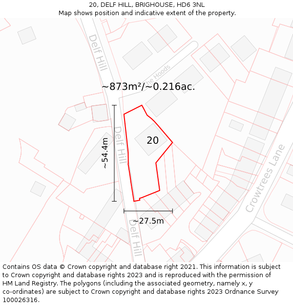 20, DELF HILL, BRIGHOUSE, HD6 3NL: Plot and title map