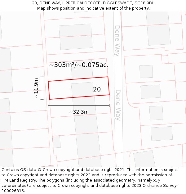 20, DENE WAY, UPPER CALDECOTE, BIGGLESWADE, SG18 9DL: Plot and title map