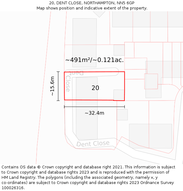 20, DENT CLOSE, NORTHAMPTON, NN5 6GP: Plot and title map