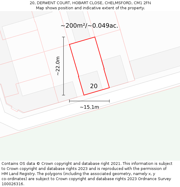 20, DERWENT COURT, HOBART CLOSE, CHELMSFORD, CM1 2FN: Plot and title map