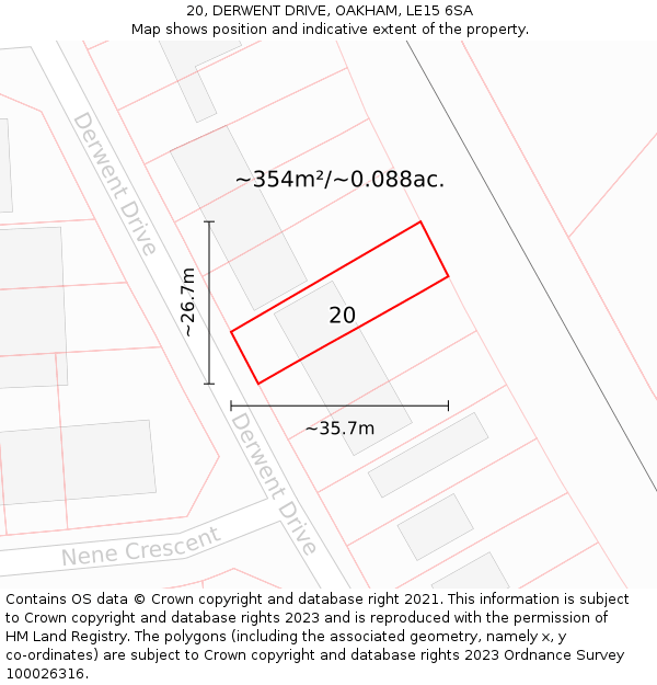 20, DERWENT DRIVE, OAKHAM, LE15 6SA: Plot and title map