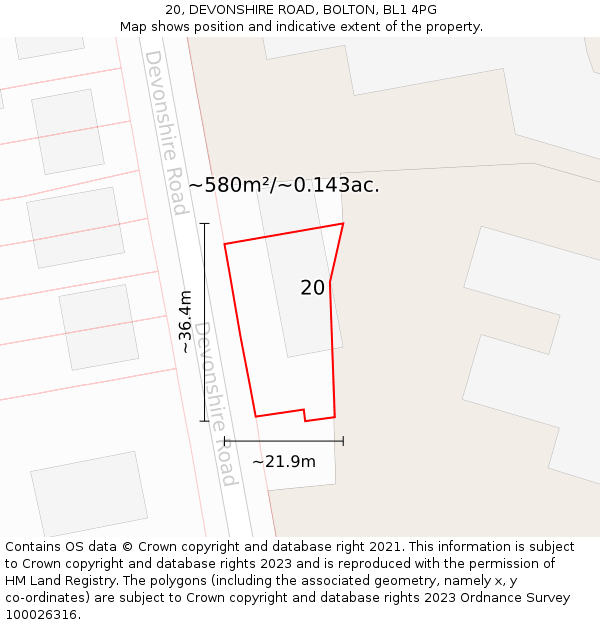 20, DEVONSHIRE ROAD, BOLTON, BL1 4PG: Plot and title map