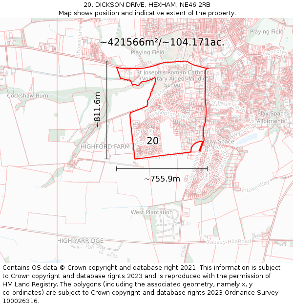 20, DICKSON DRIVE, HEXHAM, NE46 2RB: Plot and title map