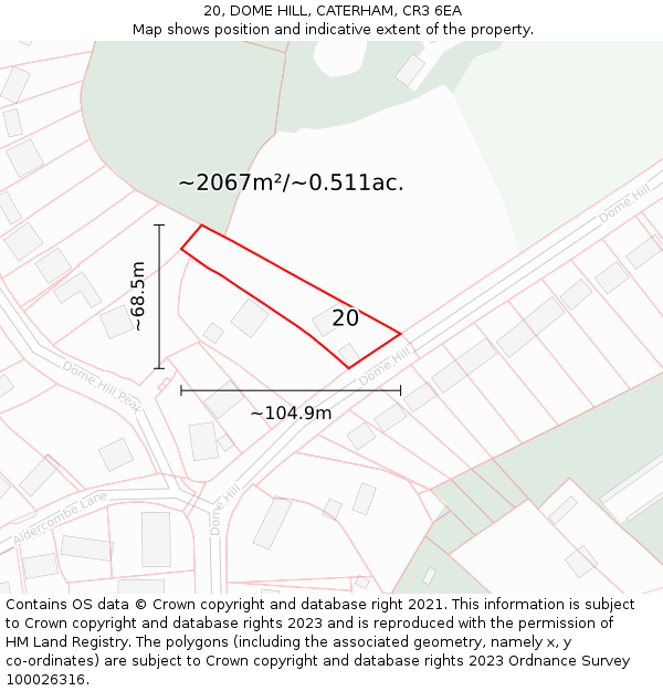 20, DOME HILL, CATERHAM, CR3 6EA: Plot and title map