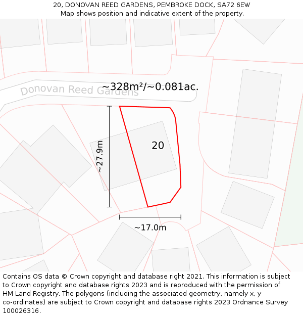 20, DONOVAN REED GARDENS, PEMBROKE DOCK, SA72 6EW: Plot and title map