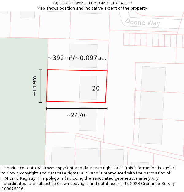 20, DOONE WAY, ILFRACOMBE, EX34 8HR: Plot and title map