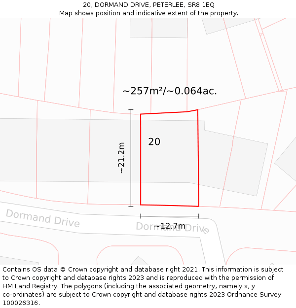 20, DORMAND DRIVE, PETERLEE, SR8 1EQ: Plot and title map