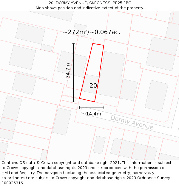 20, DORMY AVENUE, SKEGNESS, PE25 1RG: Plot and title map