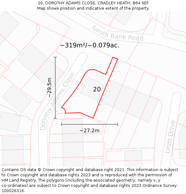 20, DOROTHY ADAMS CLOSE, CRADLEY HEATH, B64 6EF: Plot and title map