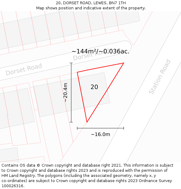 20, DORSET ROAD, LEWES, BN7 1TH: Plot and title map