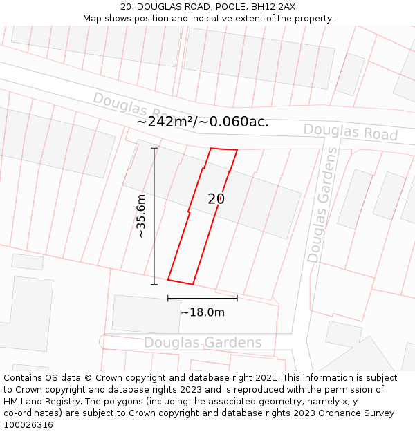 20, DOUGLAS ROAD, POOLE, BH12 2AX: Plot and title map