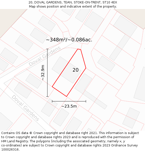 20, DOVAL GARDENS, TEAN, STOKE-ON-TRENT, ST10 4EX: Plot and title map