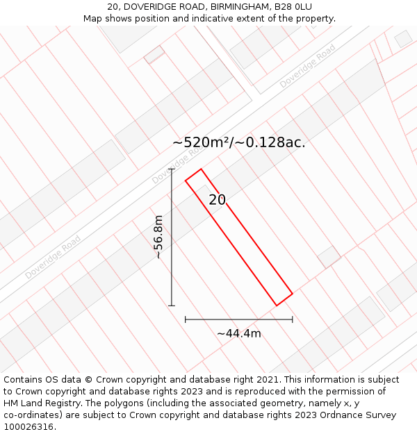 20, DOVERIDGE ROAD, BIRMINGHAM, B28 0LU: Plot and title map