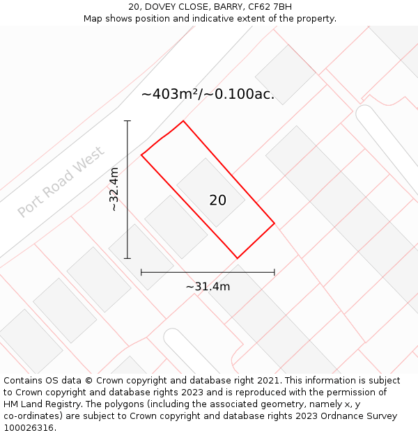 20, DOVEY CLOSE, BARRY, CF62 7BH: Plot and title map