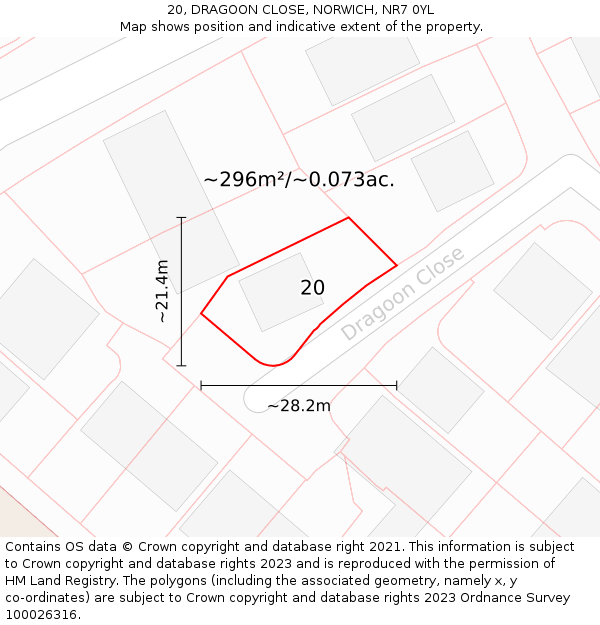 20, DRAGOON CLOSE, NORWICH, NR7 0YL: Plot and title map