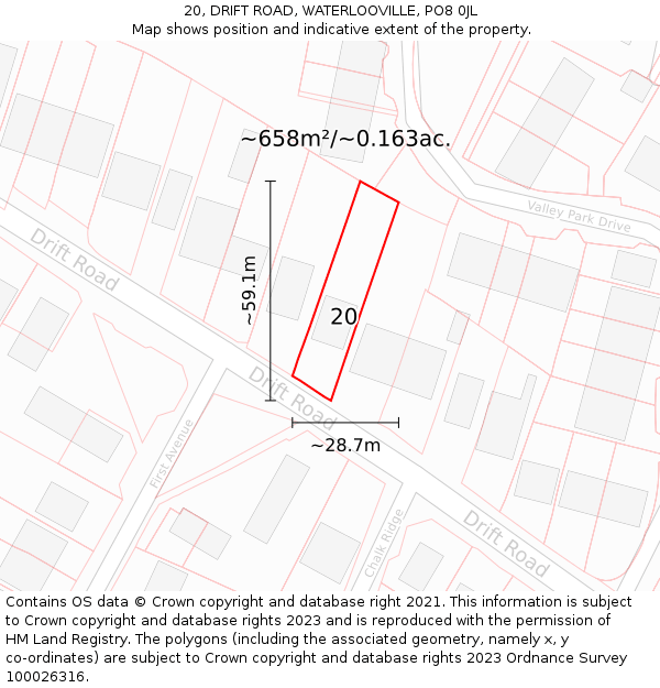 20, DRIFT ROAD, WATERLOOVILLE, PO8 0JL: Plot and title map