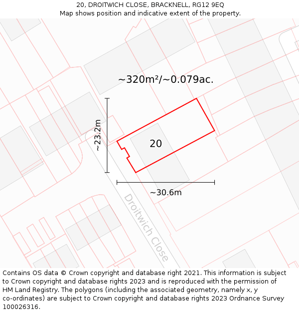 20, DROITWICH CLOSE, BRACKNELL, RG12 9EQ: Plot and title map