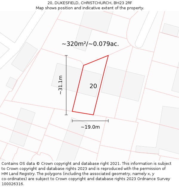 20, DUKESFIELD, CHRISTCHURCH, BH23 2RF: Plot and title map