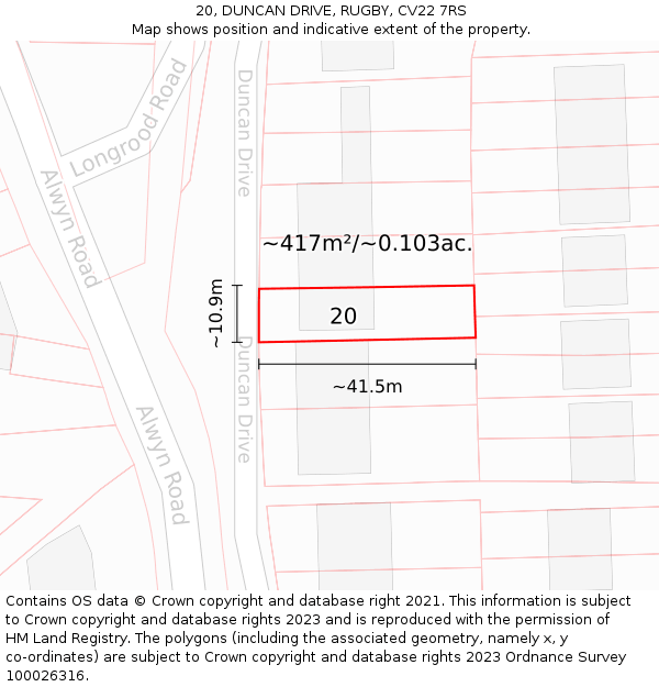 20, DUNCAN DRIVE, RUGBY, CV22 7RS: Plot and title map