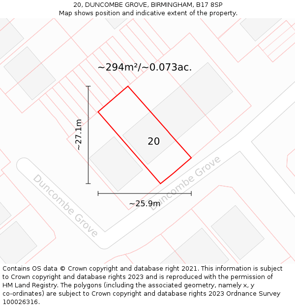 20, DUNCOMBE GROVE, BIRMINGHAM, B17 8SP: Plot and title map