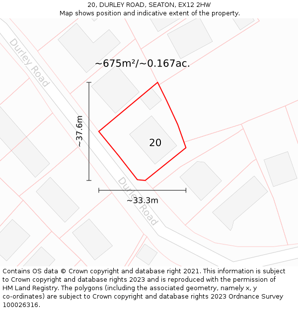 20, DURLEY ROAD, SEATON, EX12 2HW: Plot and title map