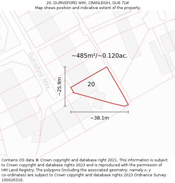 20, DURNSFORD WAY, CRANLEIGH, GU6 7LW: Plot and title map