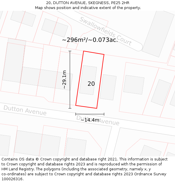 20, DUTTON AVENUE, SKEGNESS, PE25 2HR: Plot and title map