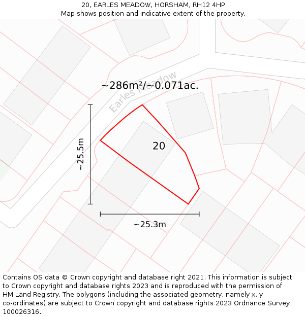 20, EARLES MEADOW, HORSHAM, RH12 4HP: Plot and title map