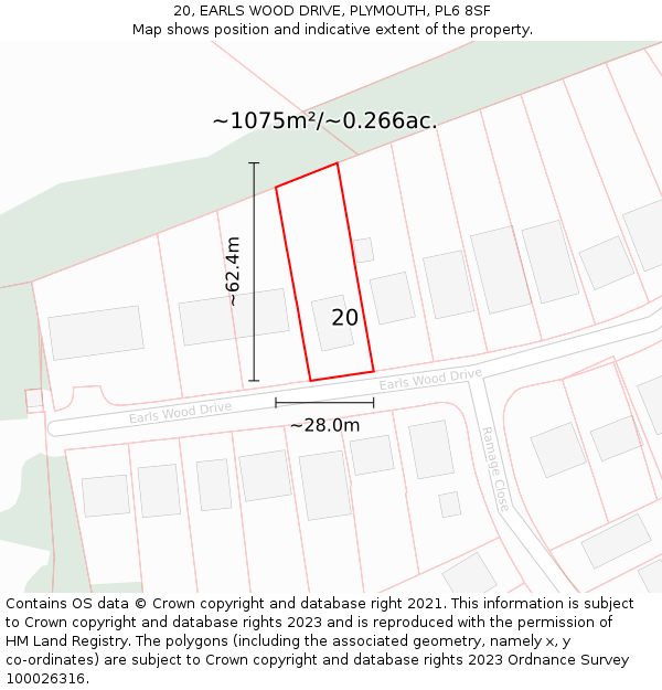 20, EARLS WOOD DRIVE, PLYMOUTH, PL6 8SF: Plot and title map