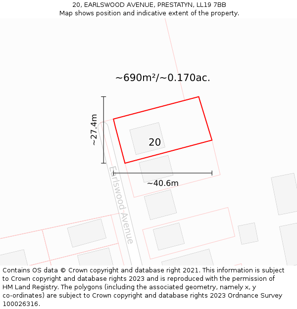 20, EARLSWOOD AVENUE, PRESTATYN, LL19 7BB: Plot and title map