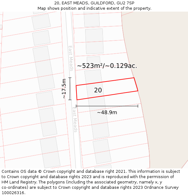 20, EAST MEADS, GUILDFORD, GU2 7SP: Plot and title map