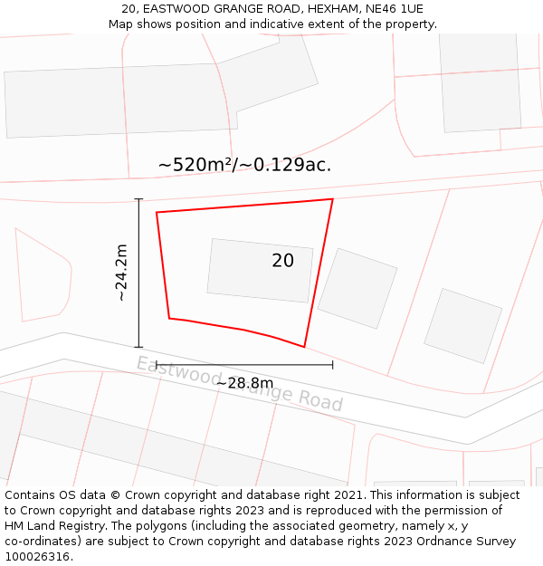 20, EASTWOOD GRANGE ROAD, HEXHAM, NE46 1UE: Plot and title map