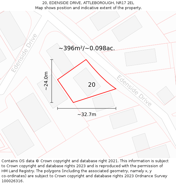 20, EDENSIDE DRIVE, ATTLEBOROUGH, NR17 2EL: Plot and title map