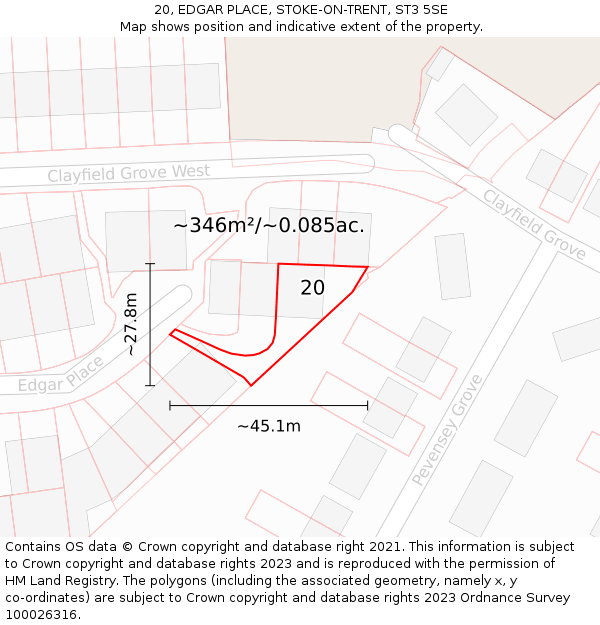 20, EDGAR PLACE, STOKE-ON-TRENT, ST3 5SE: Plot and title map