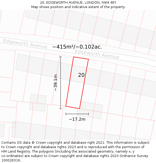 20, EDGEWORTH AVENUE, LONDON, NW4 4EY: Plot and title map