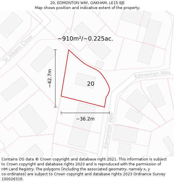 20, EDMONTON WAY, OAKHAM, LE15 6JE: Plot and title map