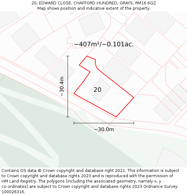 20, EDWARD CLOSE, CHAFFORD HUNDRED, GRAYS, RM16 6GZ: Plot and title map