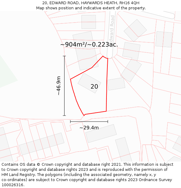 20, EDWARD ROAD, HAYWARDS HEATH, RH16 4QH: Plot and title map