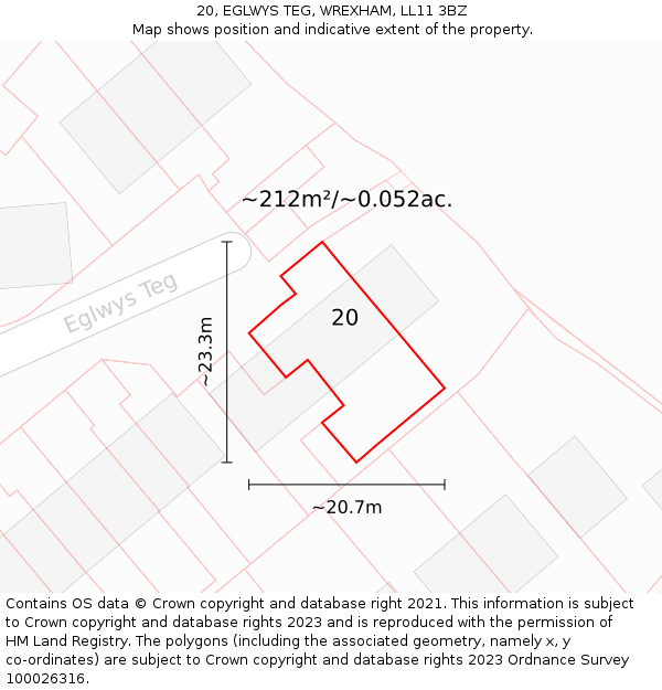 20, EGLWYS TEG, WREXHAM, LL11 3BZ: Plot and title map