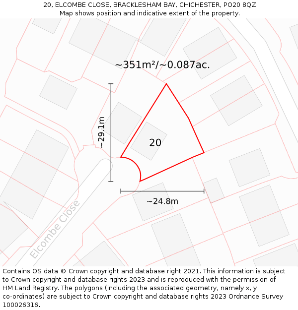 20, ELCOMBE CLOSE, BRACKLESHAM BAY, CHICHESTER, PO20 8QZ: Plot and title map