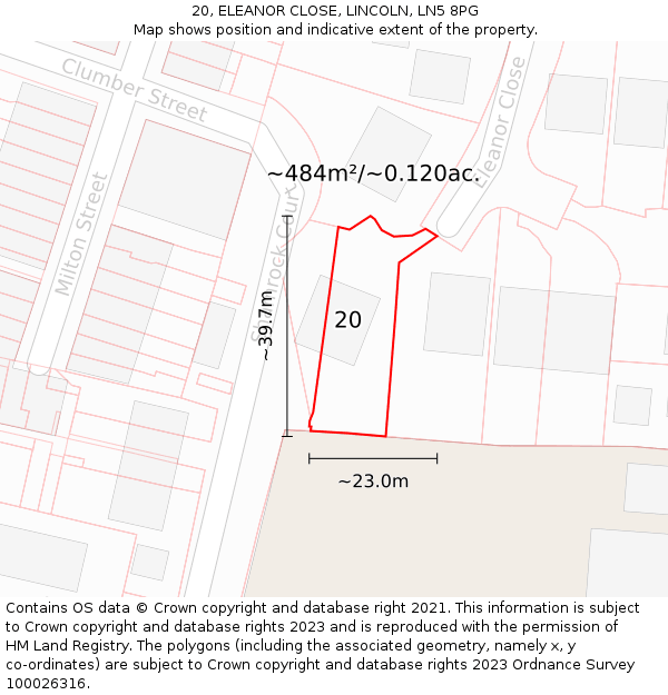 20, ELEANOR CLOSE, LINCOLN, LN5 8PG: Plot and title map