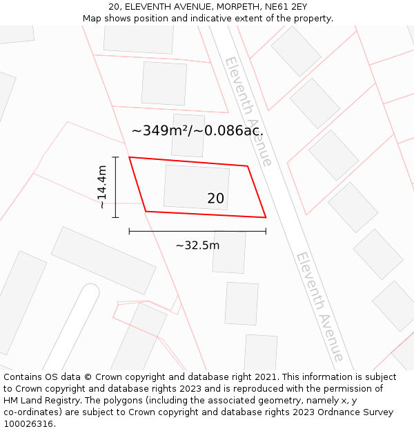 20, ELEVENTH AVENUE, MORPETH, NE61 2EY: Plot and title map