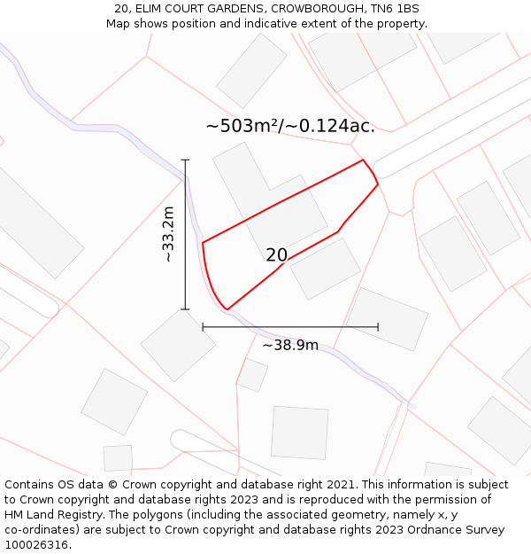 20, ELIM COURT GARDENS, CROWBOROUGH, TN6 1BS: Plot and title map